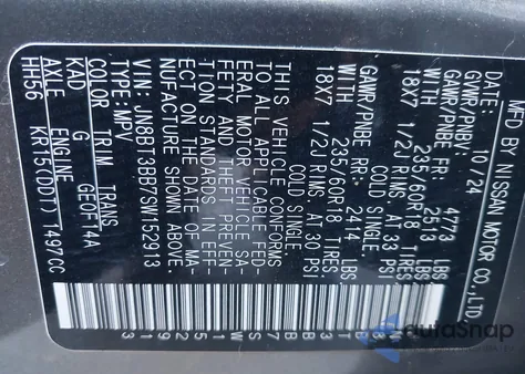 2025 Nissan Rogue Sv Intelligent Awd from USA, damaged, VIN JN8BT3BB7SW152913